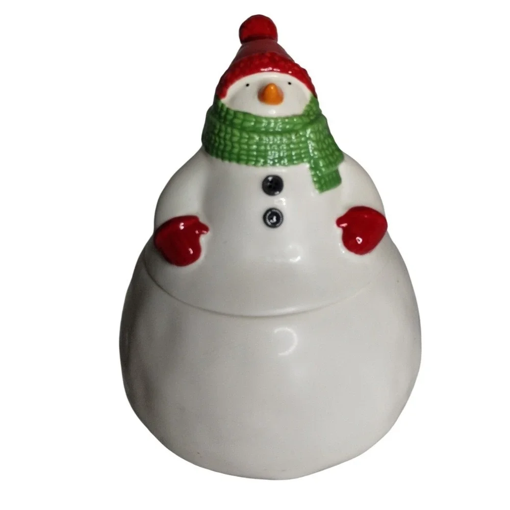 Hallmark Snowman Ceramic Candy Jar Lidded Christmas Decor‎ Dishwasher Safe